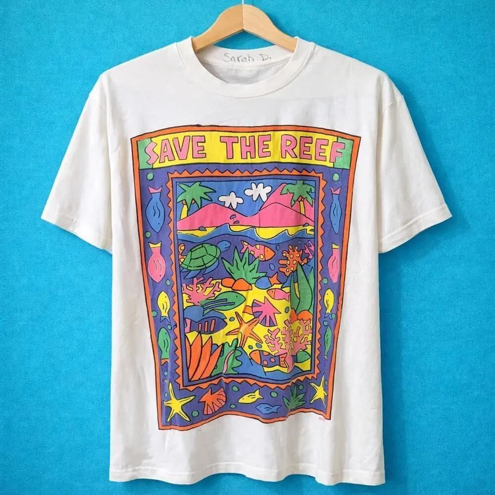 Vintage 90’s Screen Stars USA Save The Reef Nature Colorful Graphic T-Shirt XL